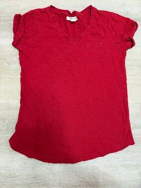 Style & Co. Red V-Neck Short Sleeve Tee with Chest Pocket
